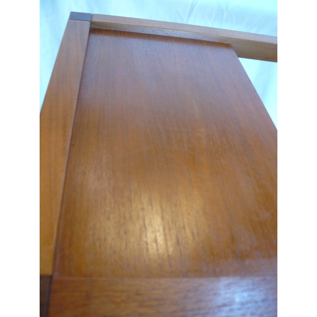 Mid 20th Century Vintage Teak Rolling End Table With Linen Magazine Sling For Sale - Image 5 of 10