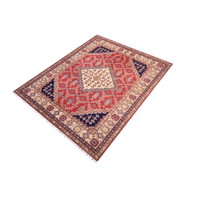 Shabby Chic Tribal Kazak Red/Beige Wool Rug - 5'8''x7'10'' For Sale - Image 3 of 10