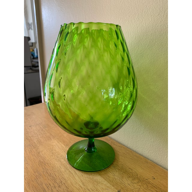 Midcentury Large Green Glass Pedestal Vase Chairish