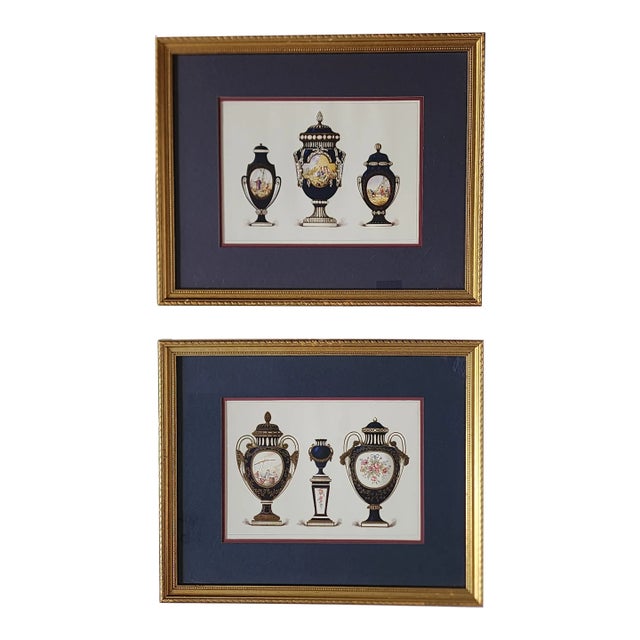French Sevres Vares Soft Porcelain Reproduction Framed Prints - A Pair For Sale