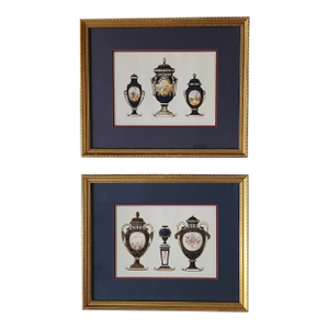French Sevres Vares Soft Porcelain Reproduction Framed Prints - A Pair