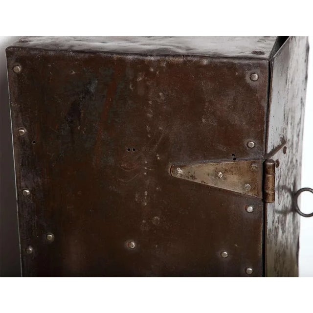 Coffee Two Door Industrial Riveted Steel Automotive Locking Tool Cabinet, Circa 1900 For Sale - Image 8 of 13