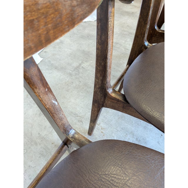 Vintage Wooden Dining Chairs with Brown Leather Seats, 1970s, Set of 3 For Sale - Image 4 of 18