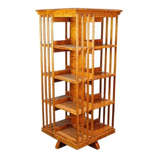 Antique Large Revolving Wood Bookcase Bookshelf For Sale