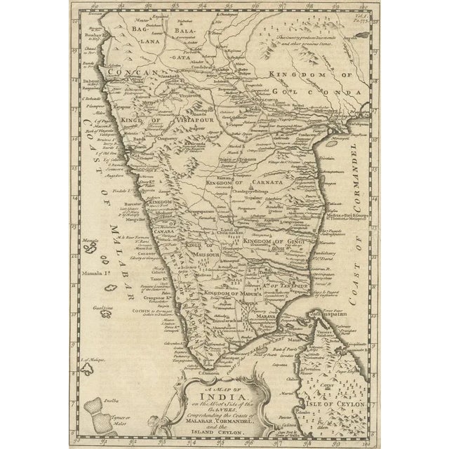 Antique Map of Southern India and Most of Ceylon, 1744 For Sale - Image 3 of 5