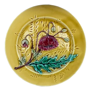French Majolica Poppy Plate Luneville, Circa 1880