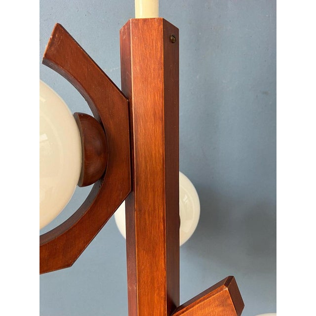 Mid-Century Brown Pendant Lamp with Opaline Glass Shades from Bony For Sale - Image 9 of 11