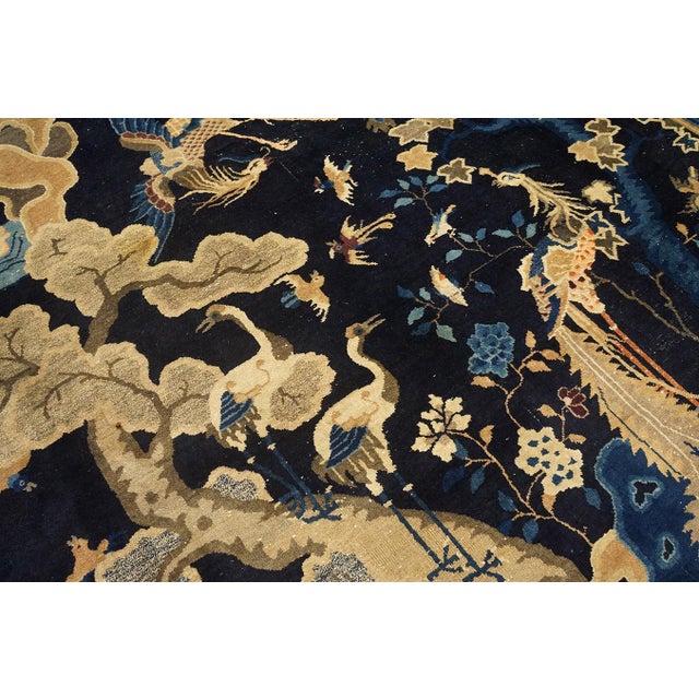 Fascinate Navy Background With Original Sprays Flowers and Animals Antique Chinese Peking Rug For Sale In New York - Image 6 of 12