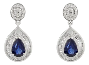 14k White Gold Pear Drop Sapphire Diamond Cluster Earrings- 2 Pieces