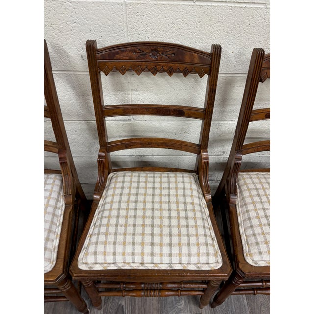 Antique Victorian Eastlake Ladderback Dining Chairs - Set of 6 For Sale In Kansas City - Image 6 of 17