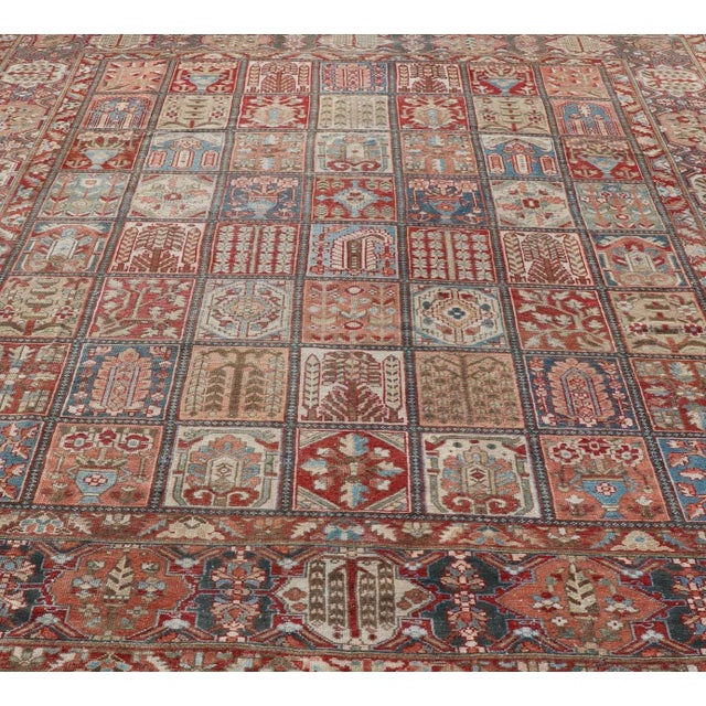 Tribal Square Size Persian Large Bakhtiari Rug With All-Over Garden Design in Muted Colors For Sale - Image 3 of 12