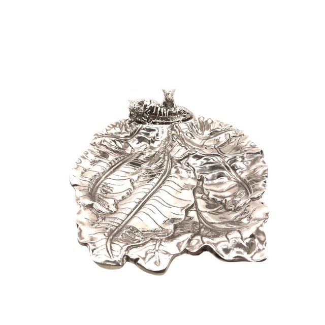 Retired Arthur Court African Safari Tiger and Cub Chips and Dip Tray displays a mother and her cub perched on multiple...