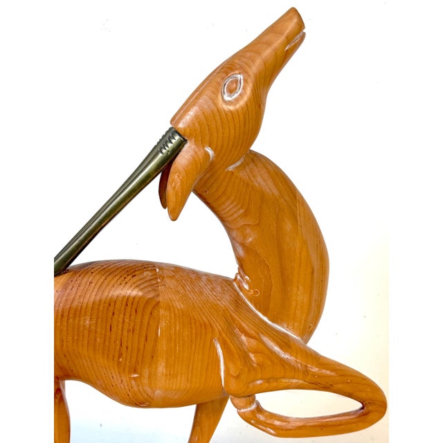 Italian Carved Limed Pine & Brass Deer Sculpture, 1970s For Sale - Image 16 of 18