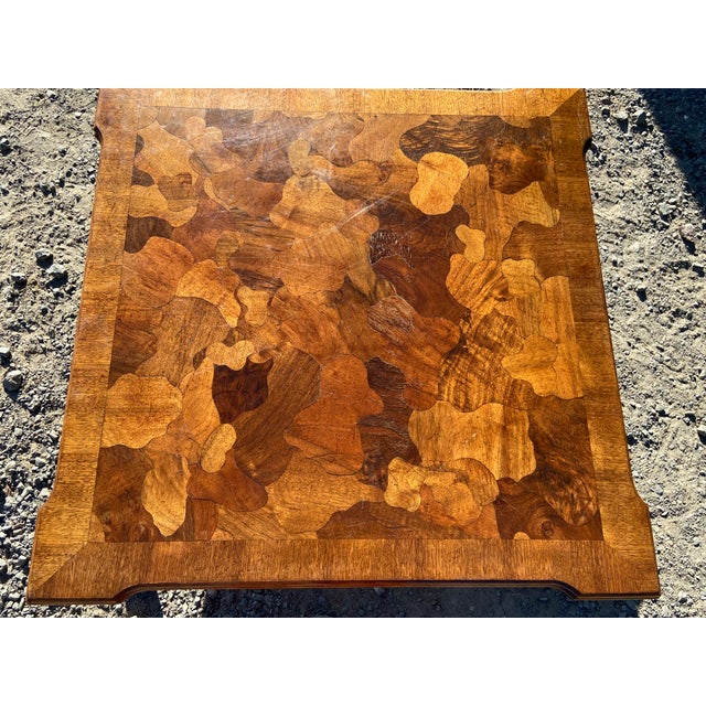 Vintage Mid Century Modern French Provincial Parquetry Burl Wood Coffee Table For Sale - Image 12 of 18