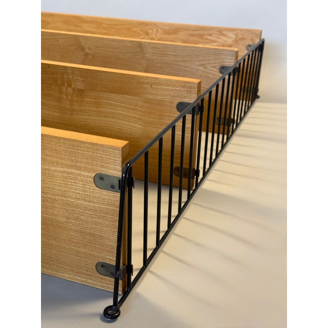 Brown Floating Wall Shelf in Oak Veneer and Black Metal, 1960s For Sale - Image 8 of 14