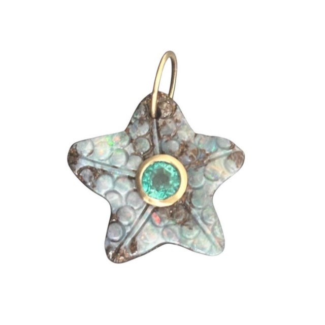 Australian Opal Starfish Pendant With Emerald & 14k Gold For Sale In New York - Image 6 of 6