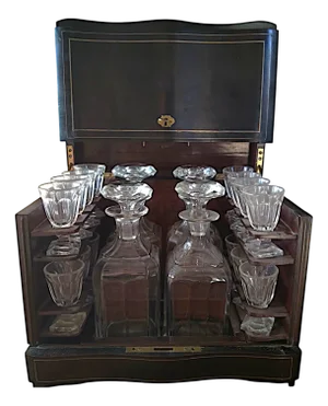 Napoleon III Liqueur Cellar with Glasses and Bottles, Set of 18