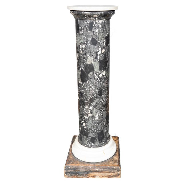 Diameter of top 11.5. Round Carrera marble top and conforming cylindrical column composed of plaster, glue and natural...