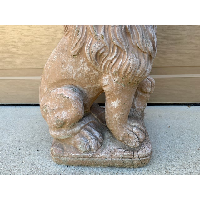 Late 20th Century Vintage Italian Provincial Cast Concrete Lion Garden Statue With Weathered Terracotta Finish For Sale - Image 5 of 12