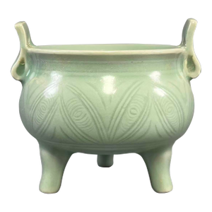 Chinese Longquan Celadon Tripod Censer, Twin Handles Incense Burner