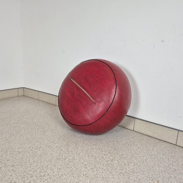 Mid-Century Modern Vintage Red Round Pouf, Italy, 1960s For Sale - Image 3 of 8
