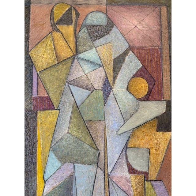This is a colorful cubist abstract family portrait on masonite titled “Family Figures #3” by Ed Jaffe (1929-2023) Line...