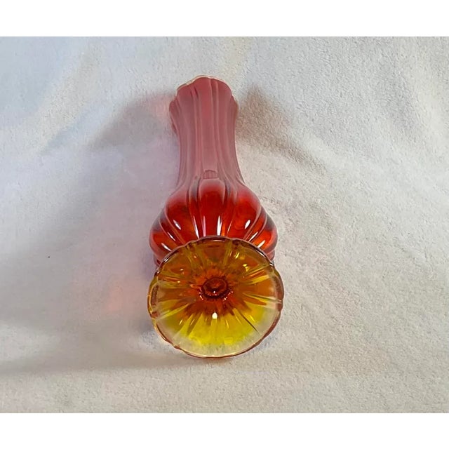Vintage Mid Century Modern Orange and Yellow 19” Tall Swung Glass Vase For Sale - Image 9 of 12
