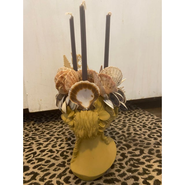 Shell-Encrusted Bust in Farrow & Ball “Duster” With Antique Chinese Carved Relic For Sale In Savannah - Image 6 of 12