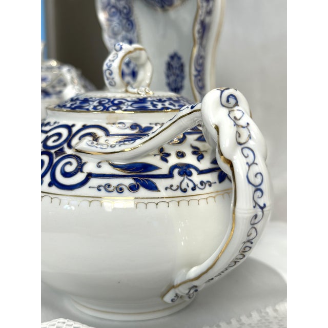 Antique Austrian Porcelain 10 Pc Tea Set Cobalt Blue and Gold, Fischer & Mieg Pirkenhammer For Sale - Image 4 of 12