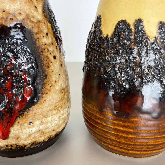 German Multi-Color Fat Lava Op Art Pottery Vase from Bay Ceramics, Set of 2 For Sale - Image 13 of 18