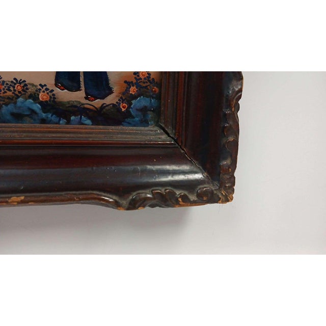 Glass Chinese Export, Antique Reverse Painting on Glass Qing Dynasty For Sale - Image 7 of 8