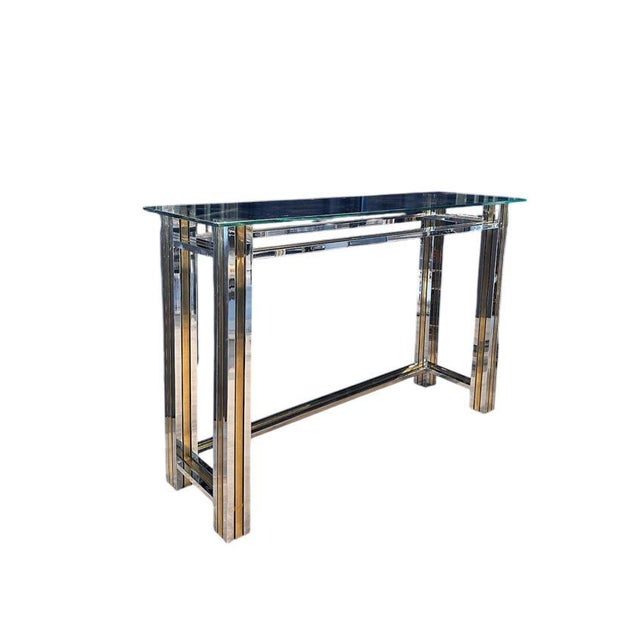 Italian Console Table in Brass and Chrome, 1970s, in Very Good conditions. Designed 1970 to 1979