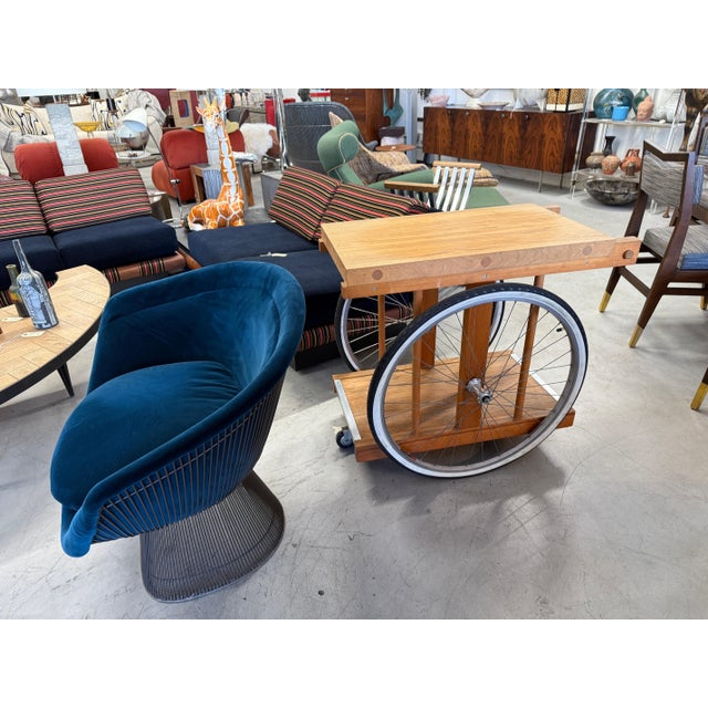 Bill W. Saunders Butcher Block Bar Cart with Bicycle Wheels For Sale - Image 4 of 12
