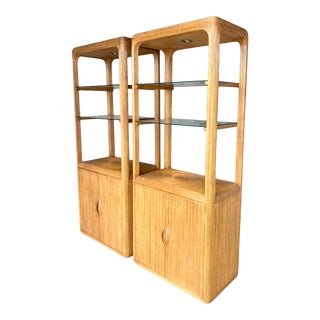 Vintage Coastal Pencil Reed Radiating Sun Etagere - a Pair For Sale