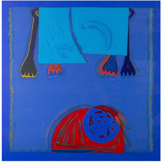Striking Vintage Abstract / Pop-Inspired Original Artwork – Blue & Red Composition For Sale - Image 4 of 5