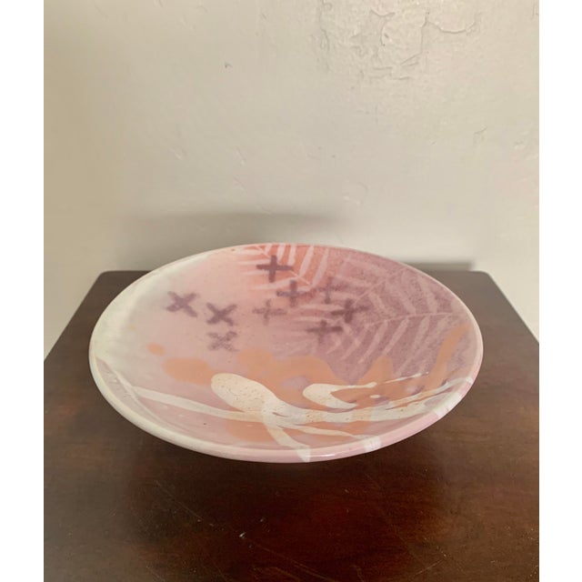 Pink Ceramic Organic Modern Japanese 8" Diamtere Footed Bowl - Artist Signed For Sale - Image 4 of 6
