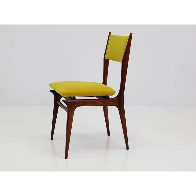 Santos Rosewood and Lemon Yellow Velvet Chairs by Carlo De Carli, Italy, 1950s, Set of 2, in Very Good conditions....