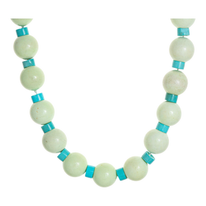 Green Jasper Bead Turquoise Necklace 16" Choker Diamond 18k Gold Clasp Jewelry