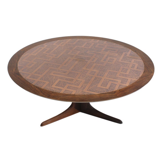 Vintage Brutalist Round Copper and Wood Coffee Table, 1970s For Sale