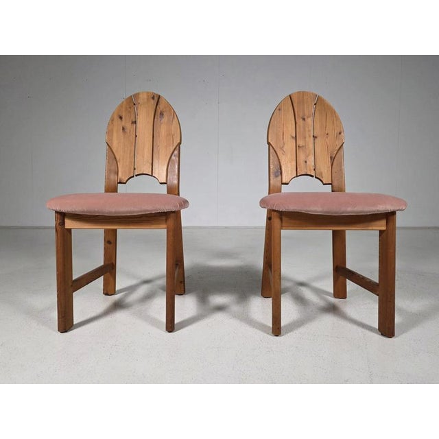 Pink Velvet and Pine Dining Chairs, Sweden, 1970s, Set of 6 For Sale - Image 6 of 8