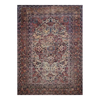 19th Century Persian Kashan Rug, Hand-Knotted Wool, Floral Pattern, Ivory & Saffron,5x7 For Sale