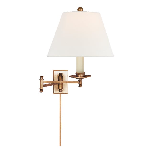Chapman & Myers for Visual Comfort Signature Dorchester Swing Arm in Antique-Burnished Brass with Linen Shade For Sale