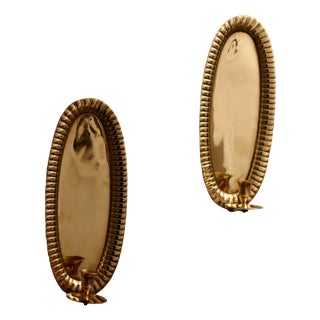 Mid-Century Swedish Oval Brass Sconces, Set of 2 For Sale