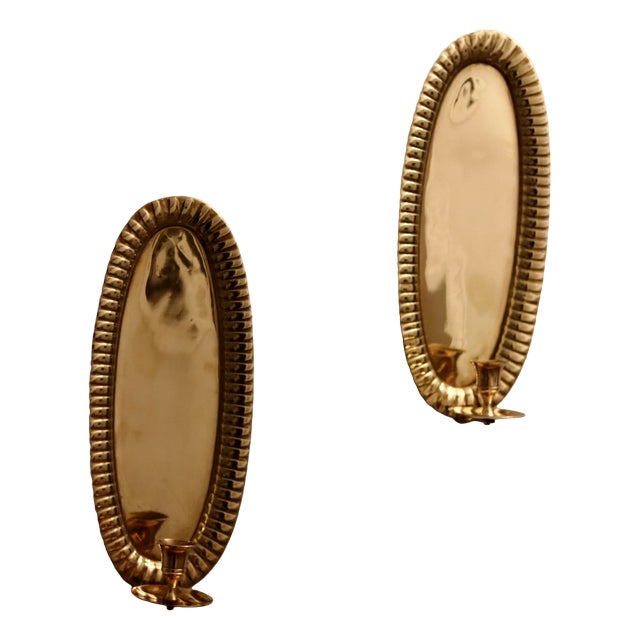 Mid-Century Swedish Oval Brass Sconces, Set of 2 For Sale