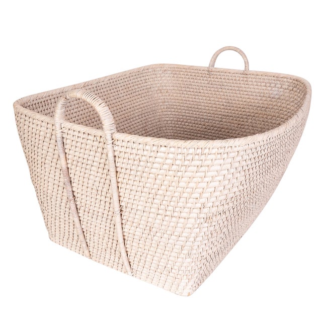 Artifacts Saboga Home Everything Basket with Hoop Handles in White Wash - 25" For Sale - Image 10 of 13