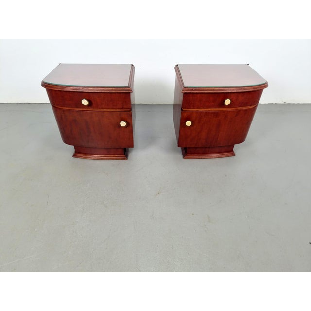 Art Deco Bedside Tables in Wood with Glass Tops, 1930s, Set of 2 For Sale - Image 9 of 12