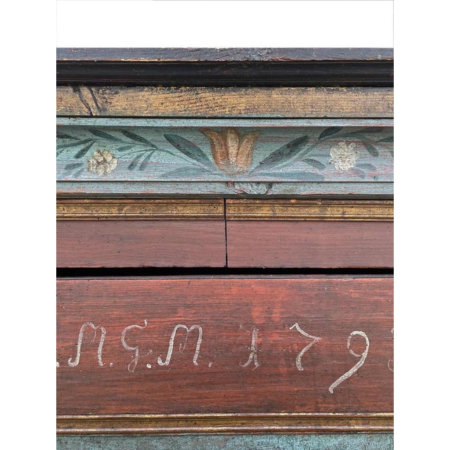 Red and Blu Floral Painted Cabinet, 1793 For Sale - Image 13 of 18