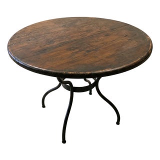 Late 20th Century Round Wood & Wrought Iron Dining Table For Sale