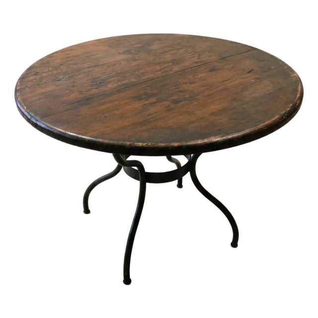 Late 20th Century Round Wood & Wrought Iron Dining Table For Sale
