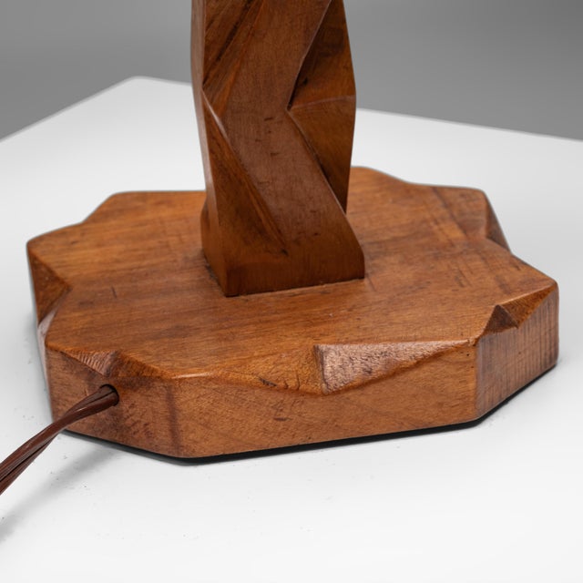 Sculptural Hand-Carved Wood Table Lamp, France, 1940s For Sale - Image 6 of 9